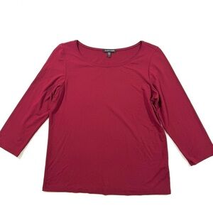 Eileen Fisher Jersey Knit Top Wide Neck Dark Red